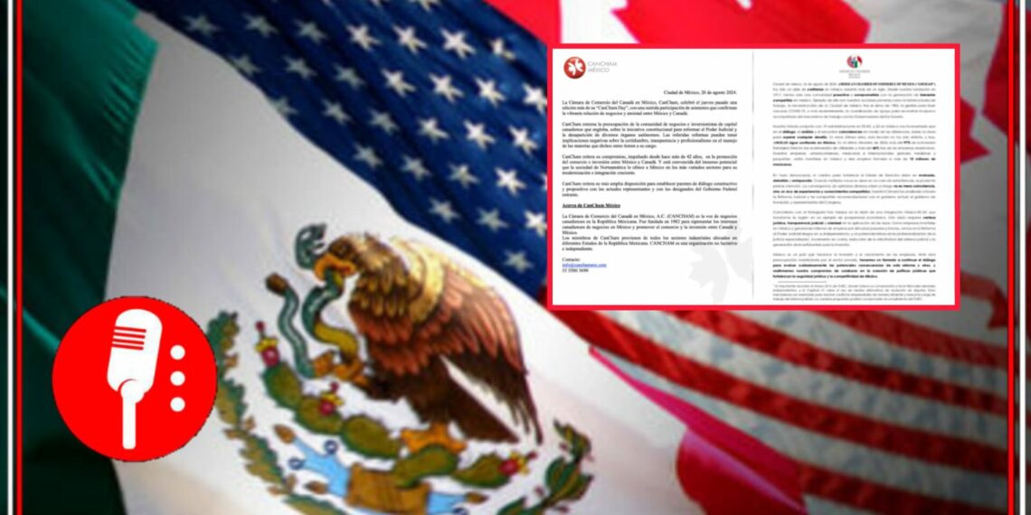 Banderas de México, Estados Unidos y Canadá. Foto: Gobierno de México. Comunicados Cámaras de Comercio. Foto. Captura de Pantalla.