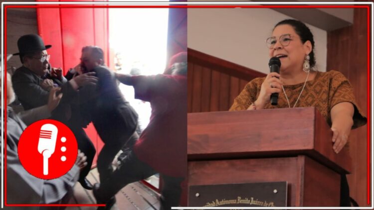 Trifulca en foro sobre la reforma al Poder Judicial en Puebla // Ministra de la SCJN, Lenia Batres. Fotos: Exilio Mx/ X: @leniabatres