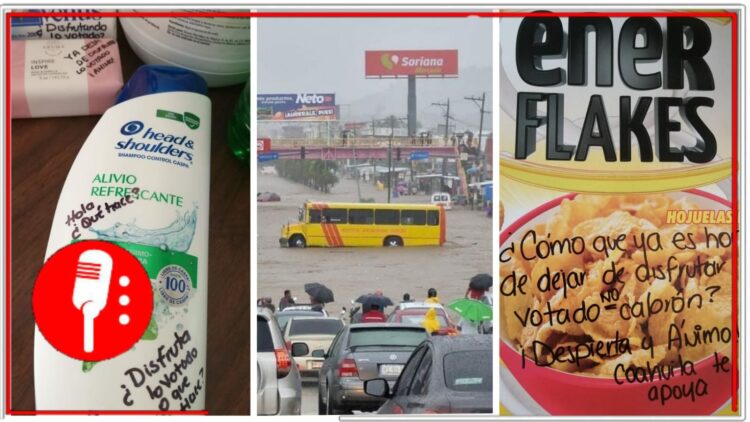 Opositores de la 4T mandan víveres a damnificados de Acapulco con la leyenda "disfruten lo votado"
